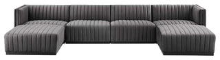 Conjure Channel Tufted Performance Velvet 6-Piece Sectional, Black Gray