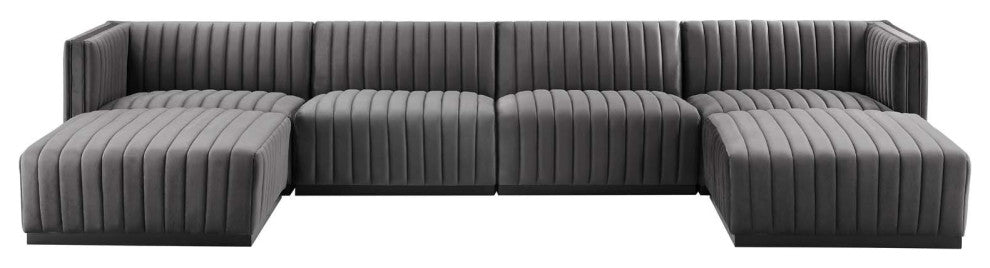 Conjure Channel Tufted Performance Velvet 6-Piece Sectional, Black Gray
