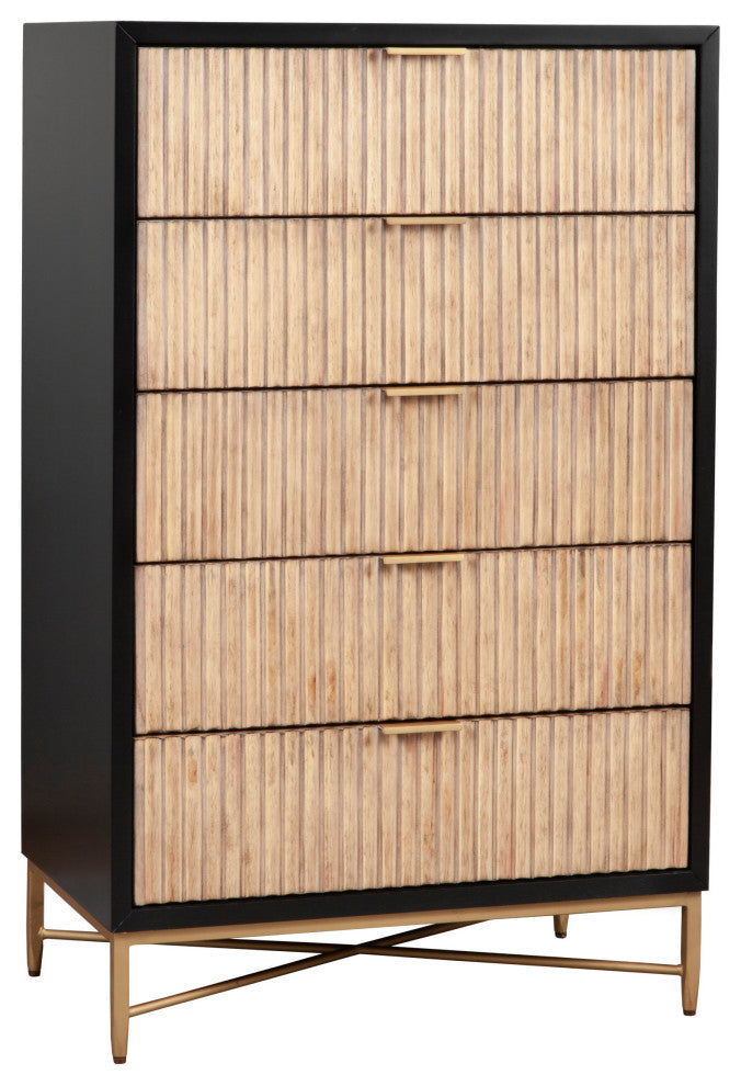 Benzara BM269166 Chest With 5 Corrugated Drawers and Metal Base, Black