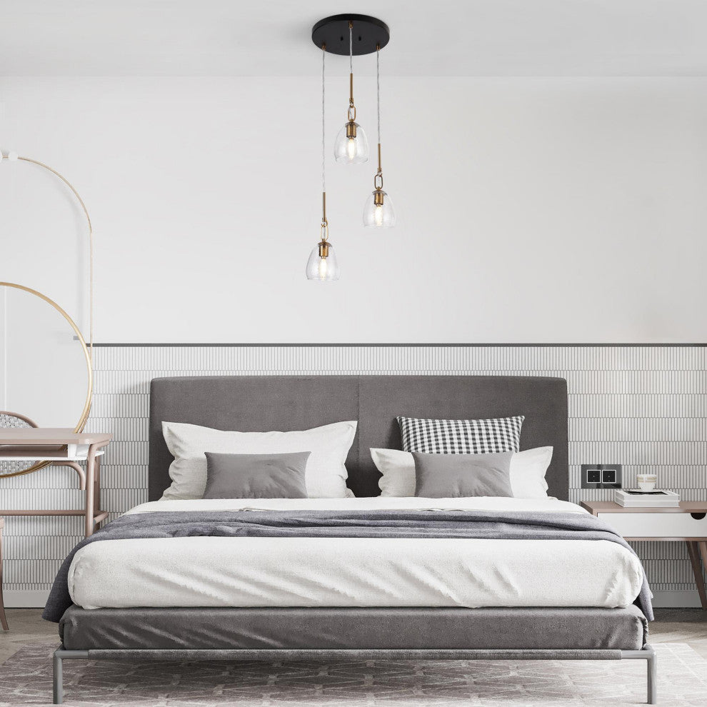 LNC 3-Light Matte Black and Polished Gold Linear Modern/Contemporary Chandelier