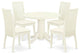 5Pc Dining Set Includes Round Dining Room Table, Four Seat Dining Chairs, White