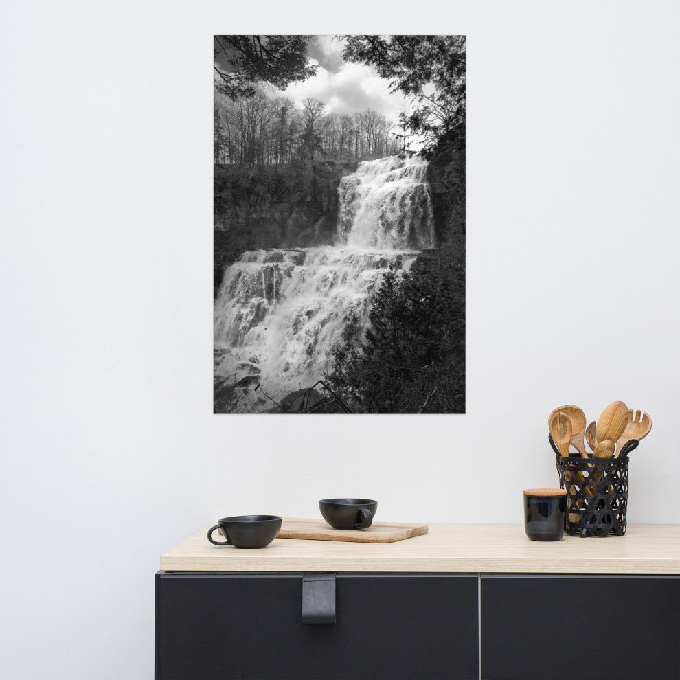 Chittenango Falls Landscape Photo Black and White Unframed Wall Art Print, 24" X 36"