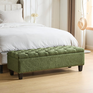 GDF Studio Ottilie Contemporary Button-Tufted Storage Ottoman Bench, Green Boucle