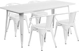 31.5"x63" Rectangular White Metal 5-Piece Table Set With 4 Arm Chairs