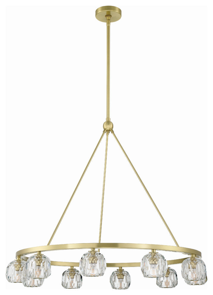 Aragon 10-Light Soft Brass Chandelier, Faceted Cut Crystal