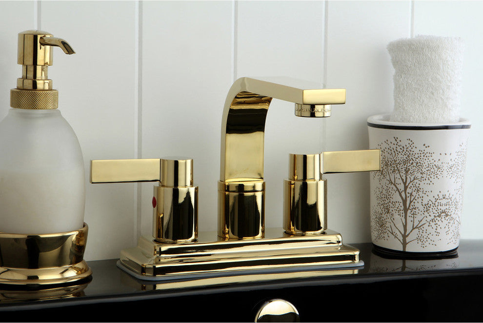 Kingston Brass 4" Centerset Bathroom Faucet With Push Pop-Up, Polished Brass