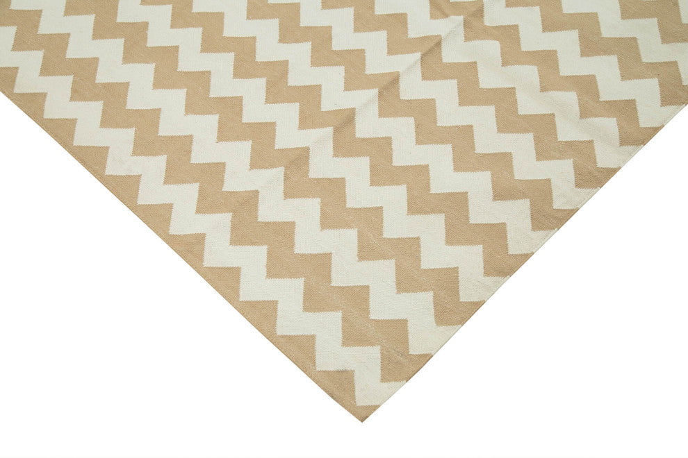 Rug N Carpet - Handmade Wool 10' 0'' x 13' 7'' Modern Design Dhurrie Kilim Rug