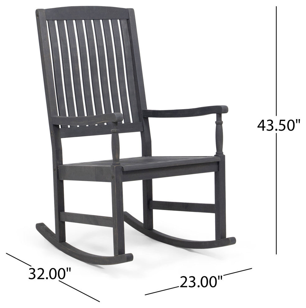 Myrna Outdoor Acacia Wood Rocking Chair, Dark Gray Finish