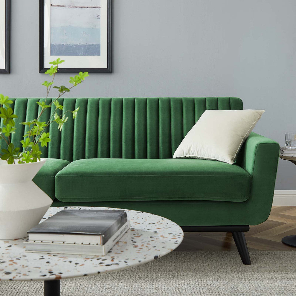 Tufted Sofa, Velvet, Green, Modern, Living Lounge Room Hotel Lobby Hospitality