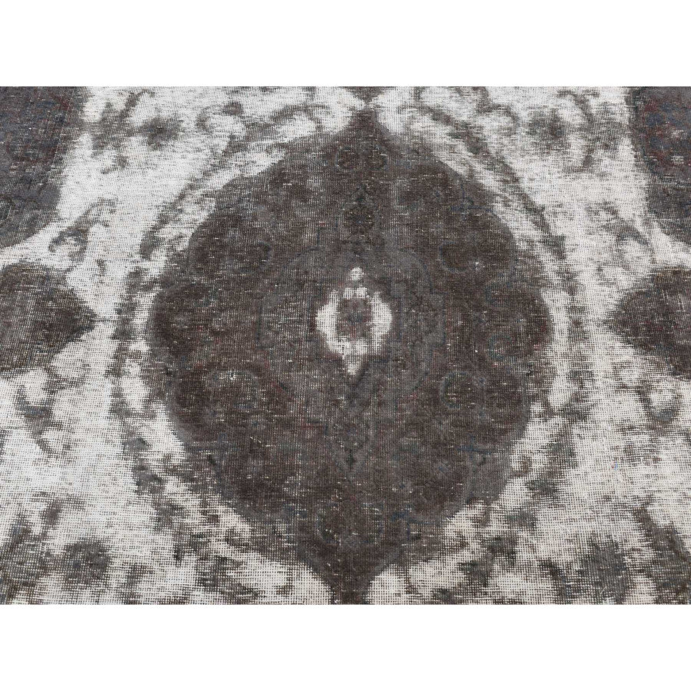 Black Vintage Overdyed Persian Tabriz Barjasta Wool Hand Knotted Rug 8'x11'