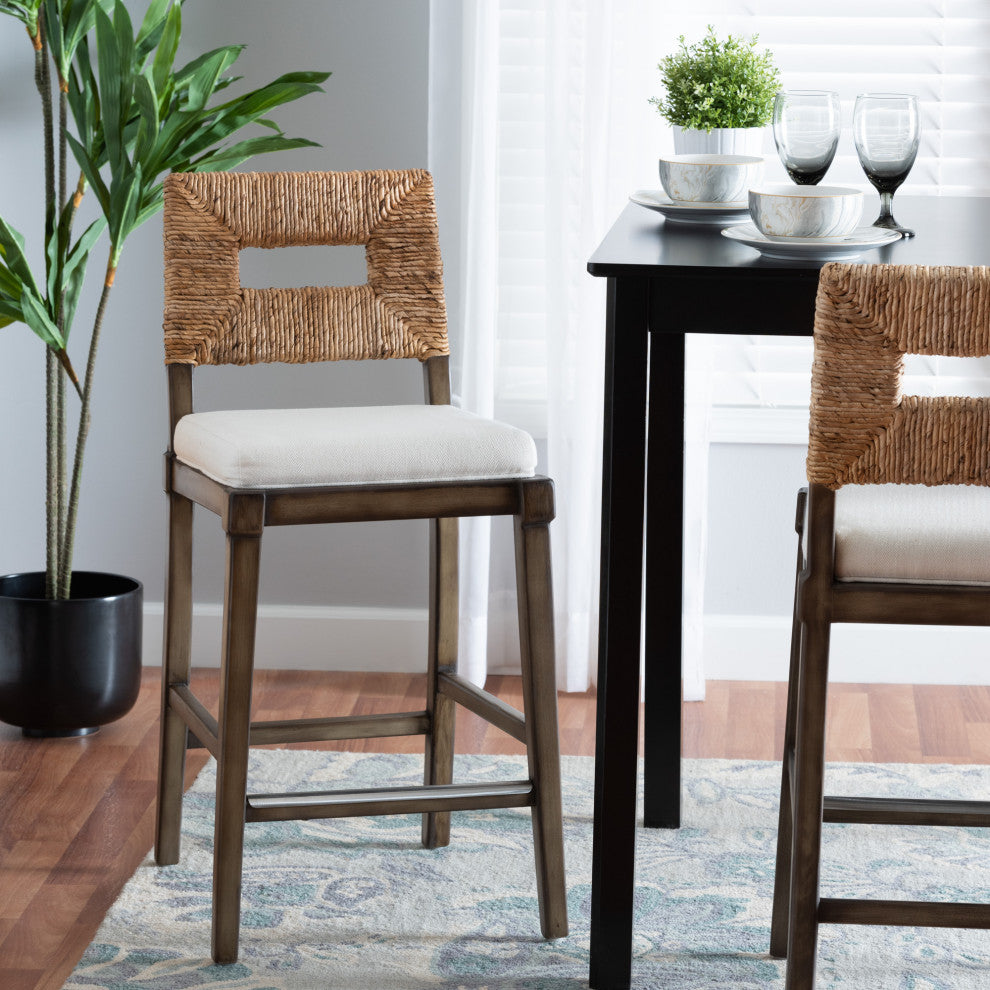 Eila Mahogany & Rattan Counter Stool