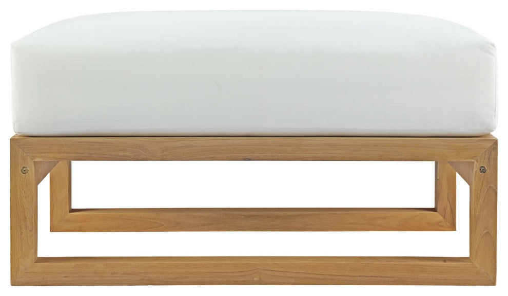 Ottoman Lounge Chair, White Natural, Teak Wood, Modern, Outdoor Hospitality
