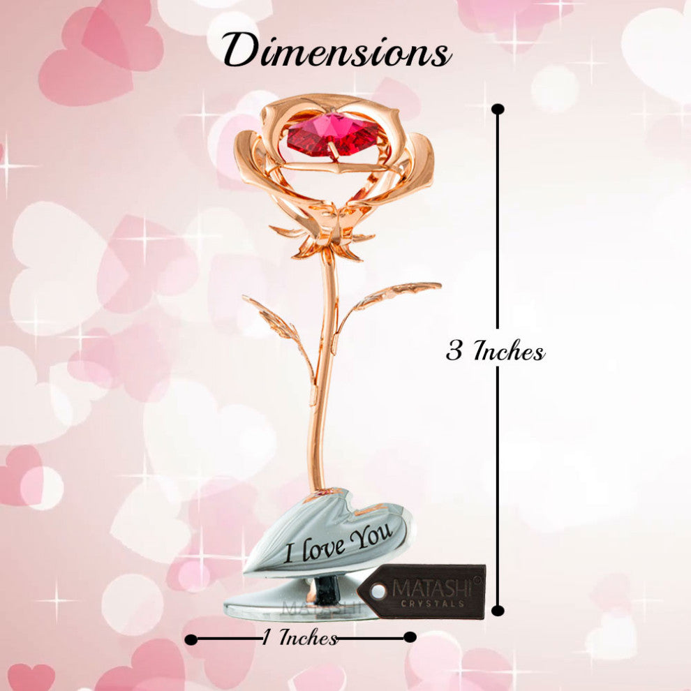 Matashi Rose Gold Plated Rose Flower Tabletop Ornament w Red Crystals Home Decor