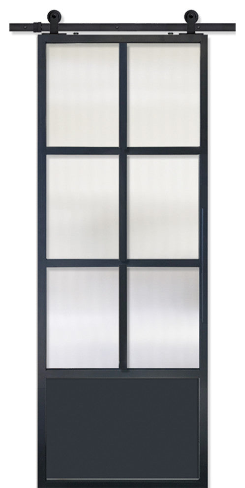 Modern French 6 Lite Clear Barn Door, 36" X 96"