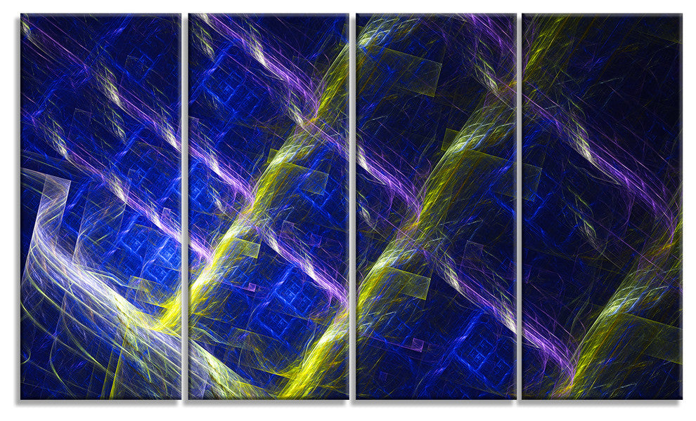 Dark Blue Fractal Grill, Abstract Art on Canvas, 48"x28", 4 Panels