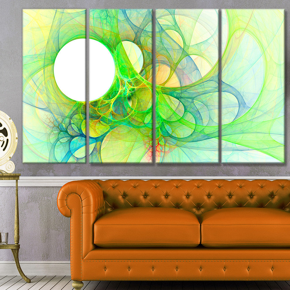 Fractal Angel Wings in Green, Abstract Wall Art Canvas, 48"x28", 4 Panels
