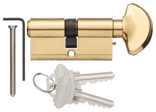 Rockwell 90 Degree Solid Brass Euro Profile Cylinder Lock, Polished Brass