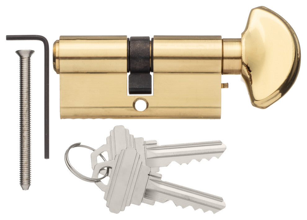 Rockwell 90 Degree Solid Brass Euro Profile Cylinder Lock, Polished Brass