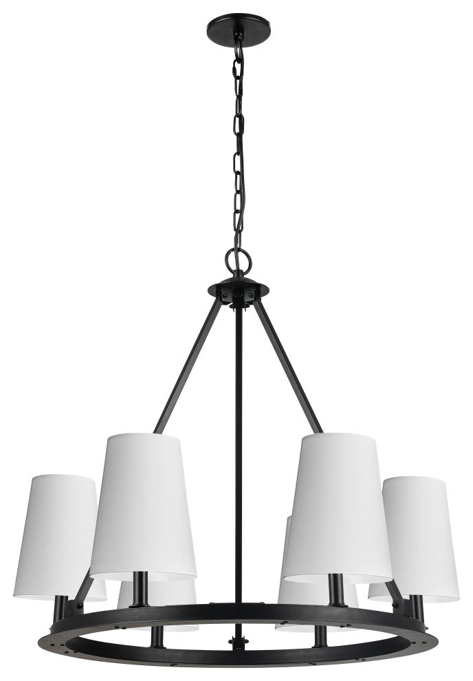 Colby Transitional 6 Light Matte Black White Metal Chandelier