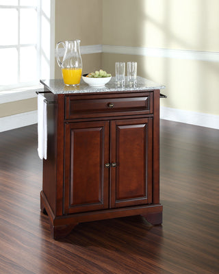 LaFayette Solid Granite Top Portable Kitchen Island, Vintage Mahogany Finish