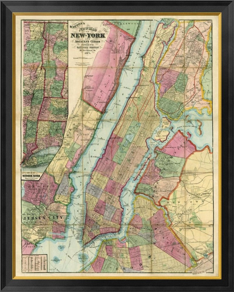 "Map of New York and Adjacent Cities, 1874"  by Gaylord Watson, 32x40"