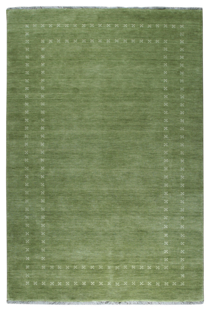 Handmade Wool Green Transitional Solid Rug, 12'x15'