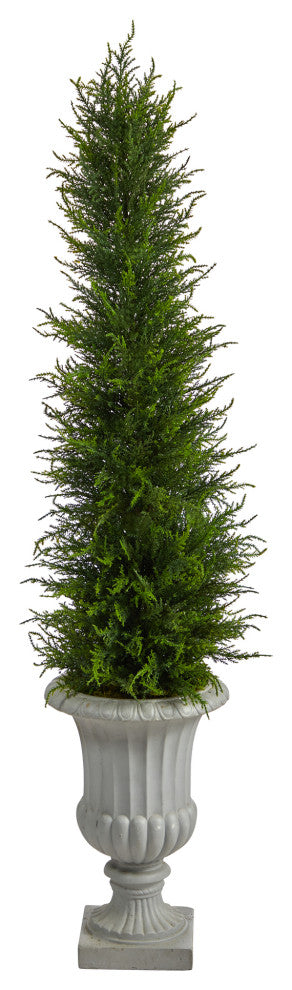 4.5' Cypress Artificial Tree, Decorative Urn UV Resistant, Indoor/Outdoor