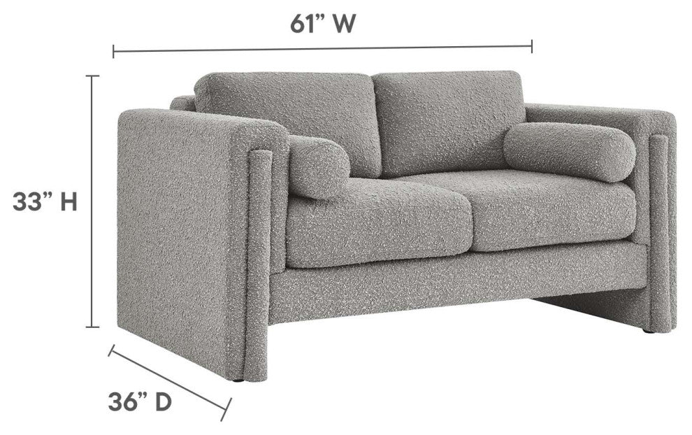 Visible Boucle Fabric Loveseat - Light Gray