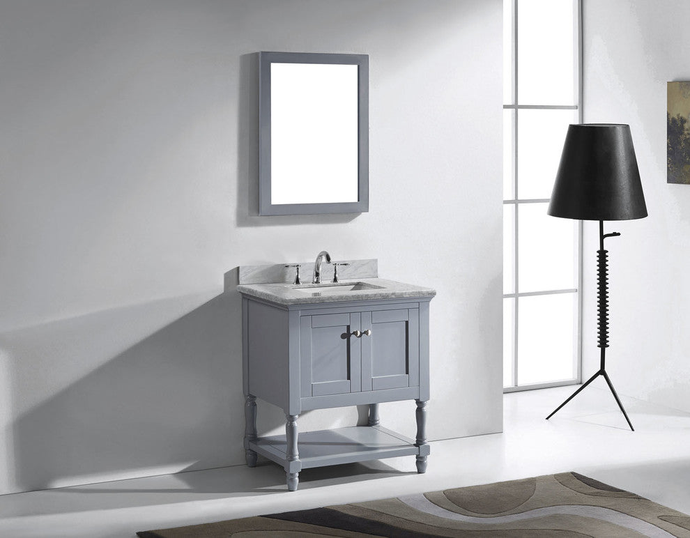 Virtu Julianna 32" Single Bathroom Vanity, Gray With Faucet and Mirror