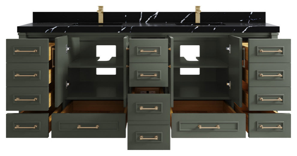 Aberdeen 84 Double Sink Bath Vanity in Pewter Green 2" Calacatta Black