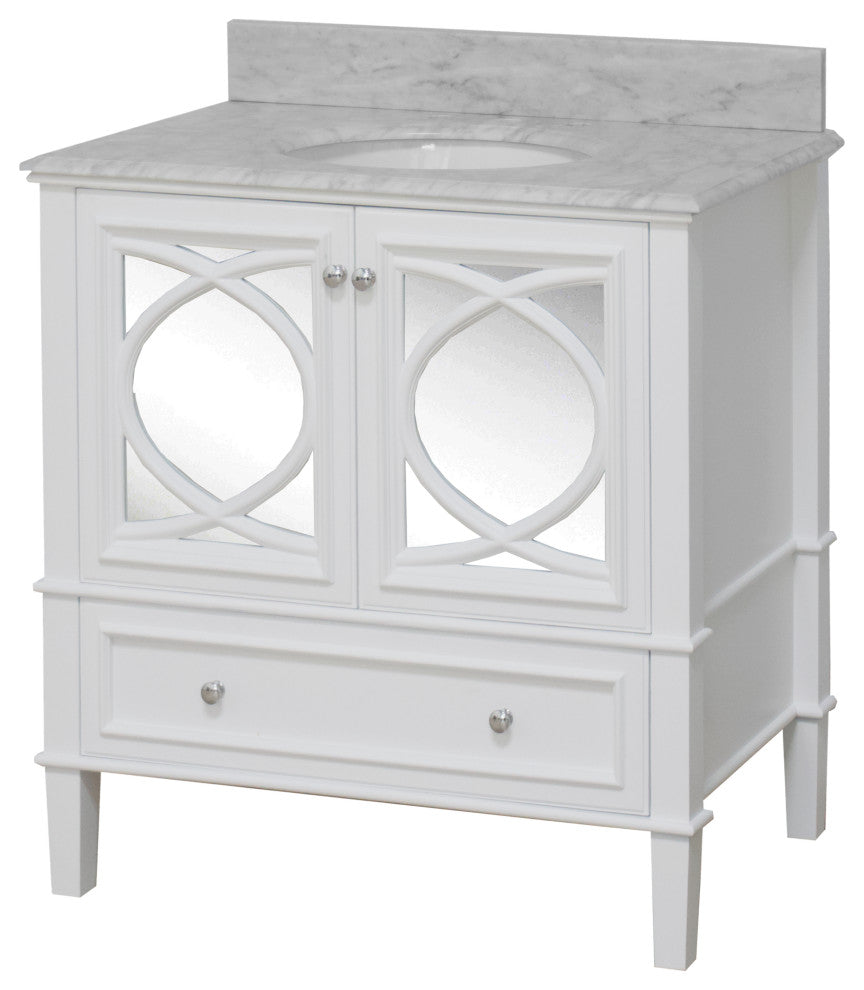 Olivia 36" Bathroom Vanity, White, Carrara Marble