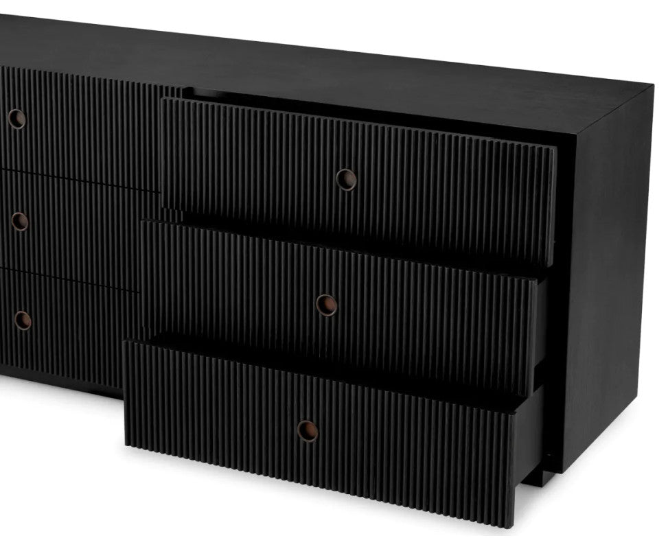 Ribbed Wood 6-Drawer Chest, Eichholtz Dimitrios, Black