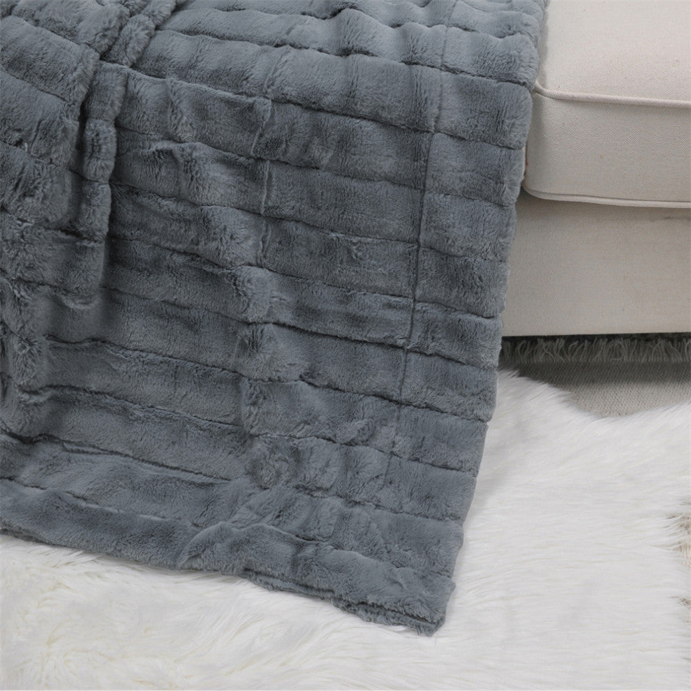 Super Mink Faux Fur Throw Blanket, Charcoal, 50"x60"