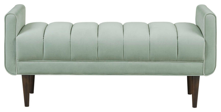 Madison Park Linea Velvet Upholstered Modern Accent Bench, Seafoam Green