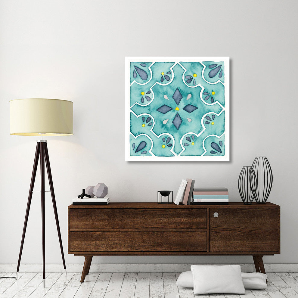 "Garden Getaway Tile II Teal" Digital Paper Print by Laura Marshall, 42"x42"