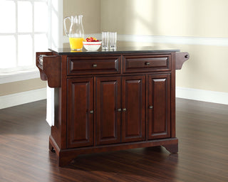 LaFayette Solid Black Granite Top Kitchen Island, Vintage Mahogany Finish