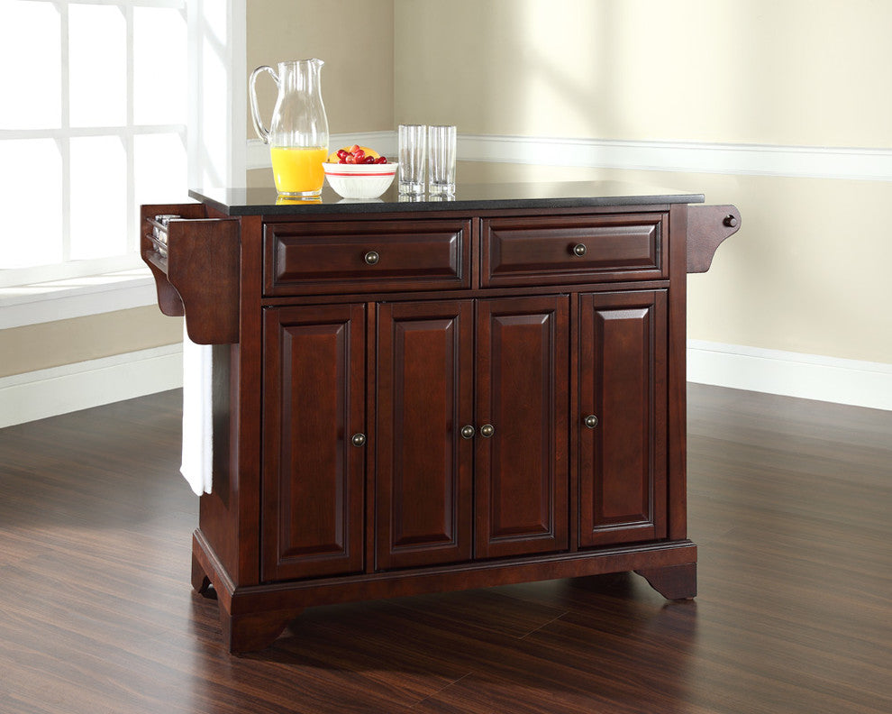 LaFayette Solid Black Granite Top Kitchen Island, Vintage Mahogany Finish