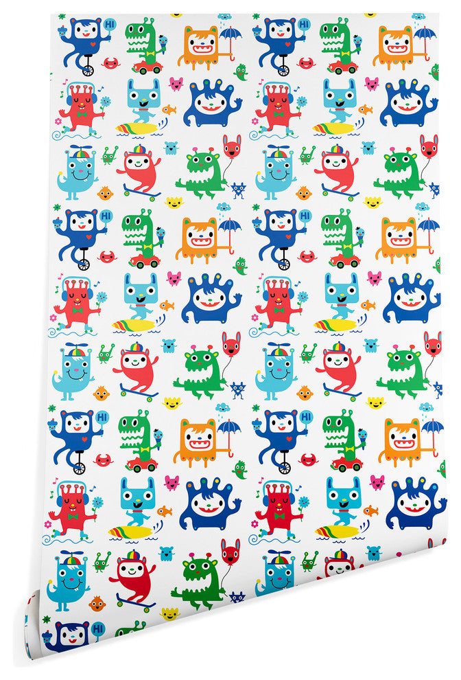 Deny Designs Andi Bird Monster Love Wallpaper, White, 2'x10'