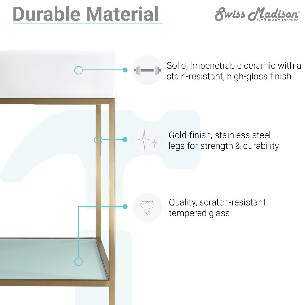 Pierre 24" Single, Freestanding, Open Shelf, Metal Frame Vanity, Gold