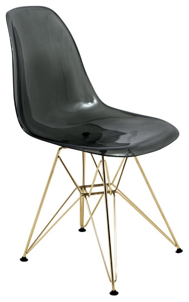 Dining Chair with ABS Plastic Seats Side Chair in Gold Chrome, Transparent Black