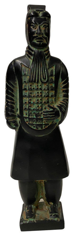 Chinese Black Green Rustic Ancient Artistic Terra Cotta Soldier Figure Hws2452