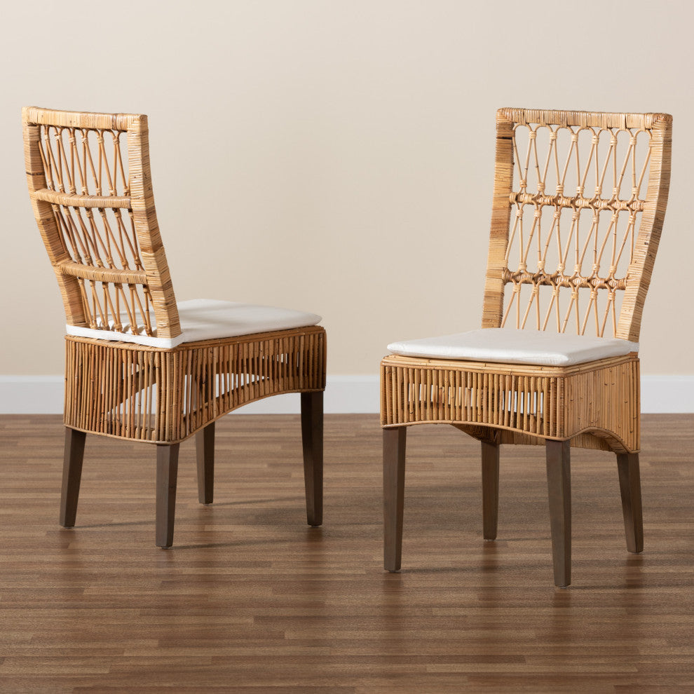 Sullivan Modern Bohemian Natural Brown Rattan 2-Piece Dining Chair Set