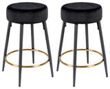 Minimalist Round Bar Stools, Black Velvet - 2 Pcs, 24 Inch