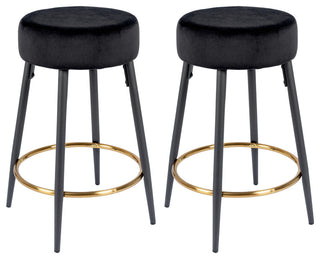 Minimalist Round Bar Stools, Black Velvet - 2 Pcs, 24 Inch