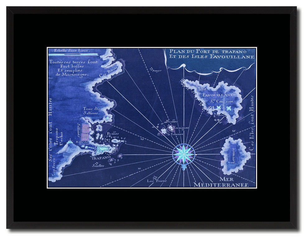 Sicily West Aegadian Islands Vivid Map On Canvas With Frame, 16" X 21"