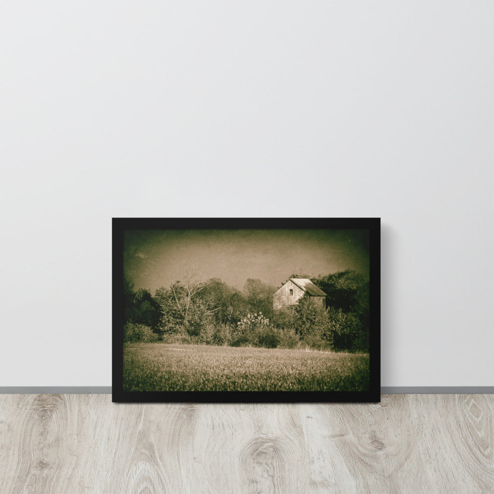 Abandoned Barn In The Trees Vintage Framed Photo Paper Wall Art Prints, Black, 18" X 24"