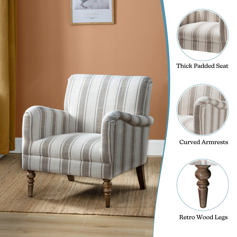Mid-century Stripe Armchair With Wing Back, Tan