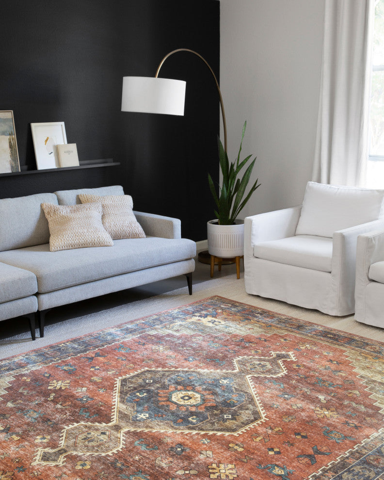 Rust Blue Printed Polyester Skye Area Rug by Loloi II, 6'-0" X 9'-0"