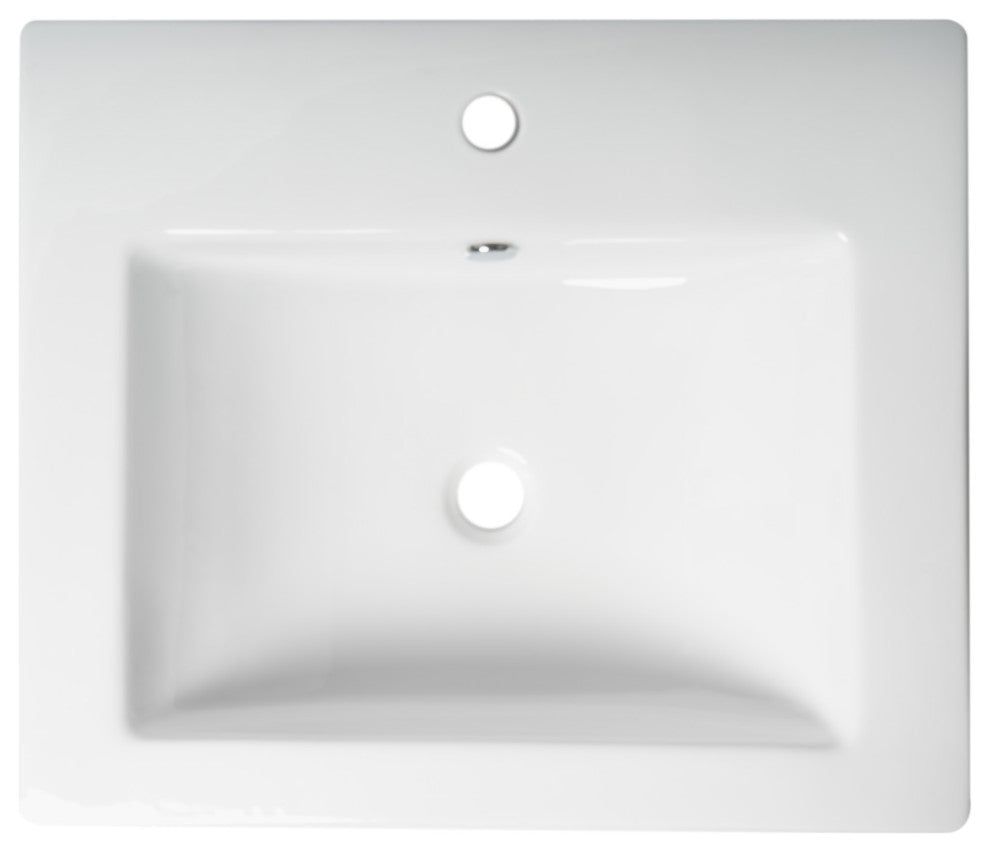 Abc701 White 24" Rectangular Semi Recessed Ceramic Sink With Faucet Hole