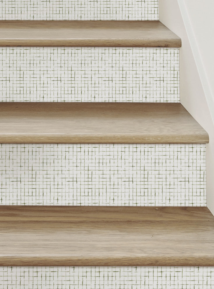 Crosshatch Peel and Stick Stair Riser Strips, Olive, 48"x7", Set of 6